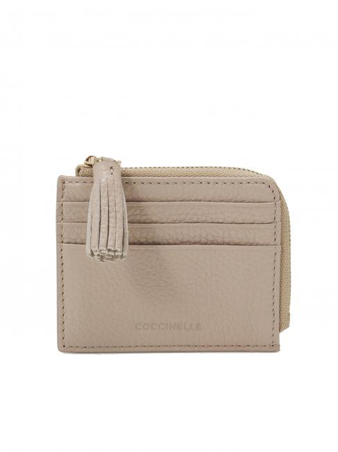 COCCINELLE TASSEL Card holder with zip in hammered leather powder pink - Women’s Wallets