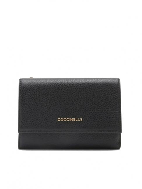 COCCINELLE METALLIC SOFT Hammered leather bifold wallet Black - Women’s Wallets