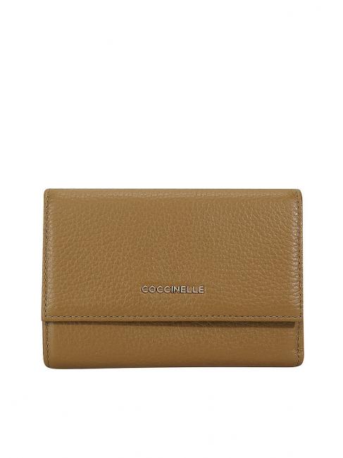 COCCINELLE METALLIC SOFT Hammered leather bifold wallet hazelnut - Women’s Wallets