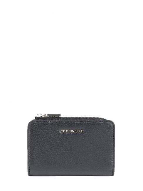 COCCINELLE METALLIC SOFT Small wallet in textured leather Black - Women’s Wallets