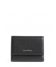 COCCINELLE METALLIC SOFT Small wallet in textured leather Black - Women&rsquo;s Wallets - 1