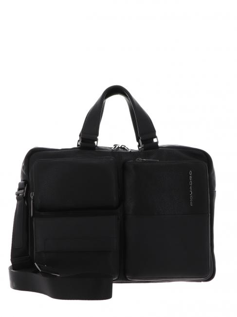 PIQUADRO RONNIE 15.6 "laptop briefcase, in leather Black - Work Briefcases