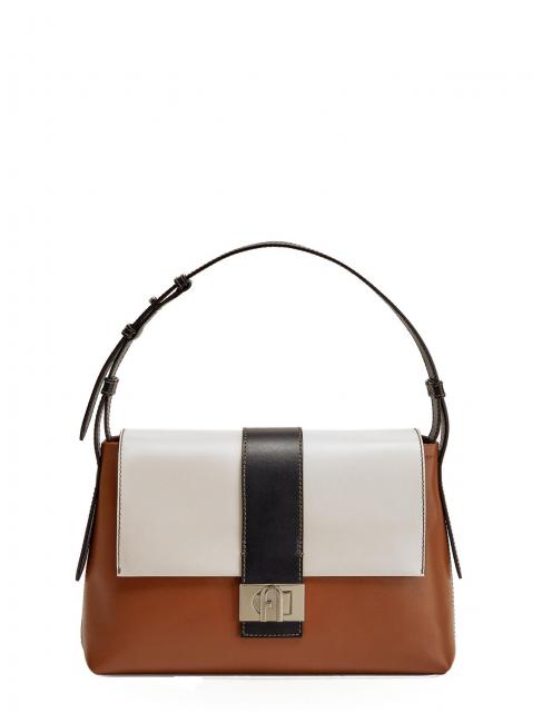 FURLA CHARLOTTE Shoulder bag, with shoulder strap pearl e + cognac h + black - Women’s Bags