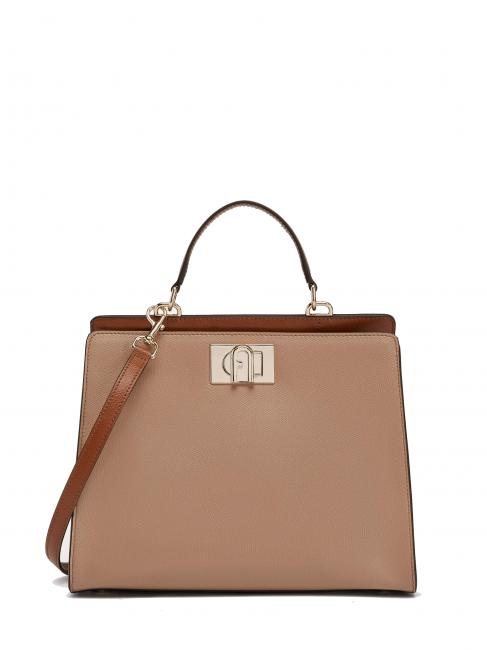 FURLA 1927 Top handle shopping bag greige + black + cognac h - Women’s Bags