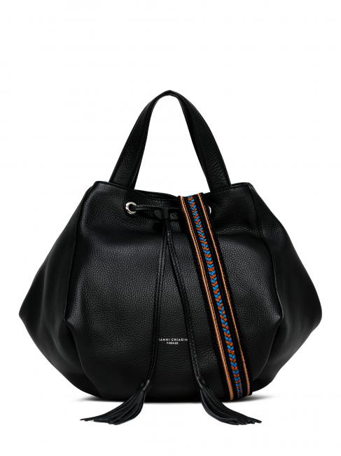 GIANNI CHIARINI MAYA Leather handbag with fabric shoulder strap Black - Women’s Bags