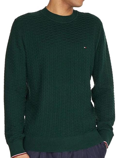 TOMMY HILFIGER EXAGGERATED STRUCTUR Cotton crewneck sweater Hunter - Men's Sweaters