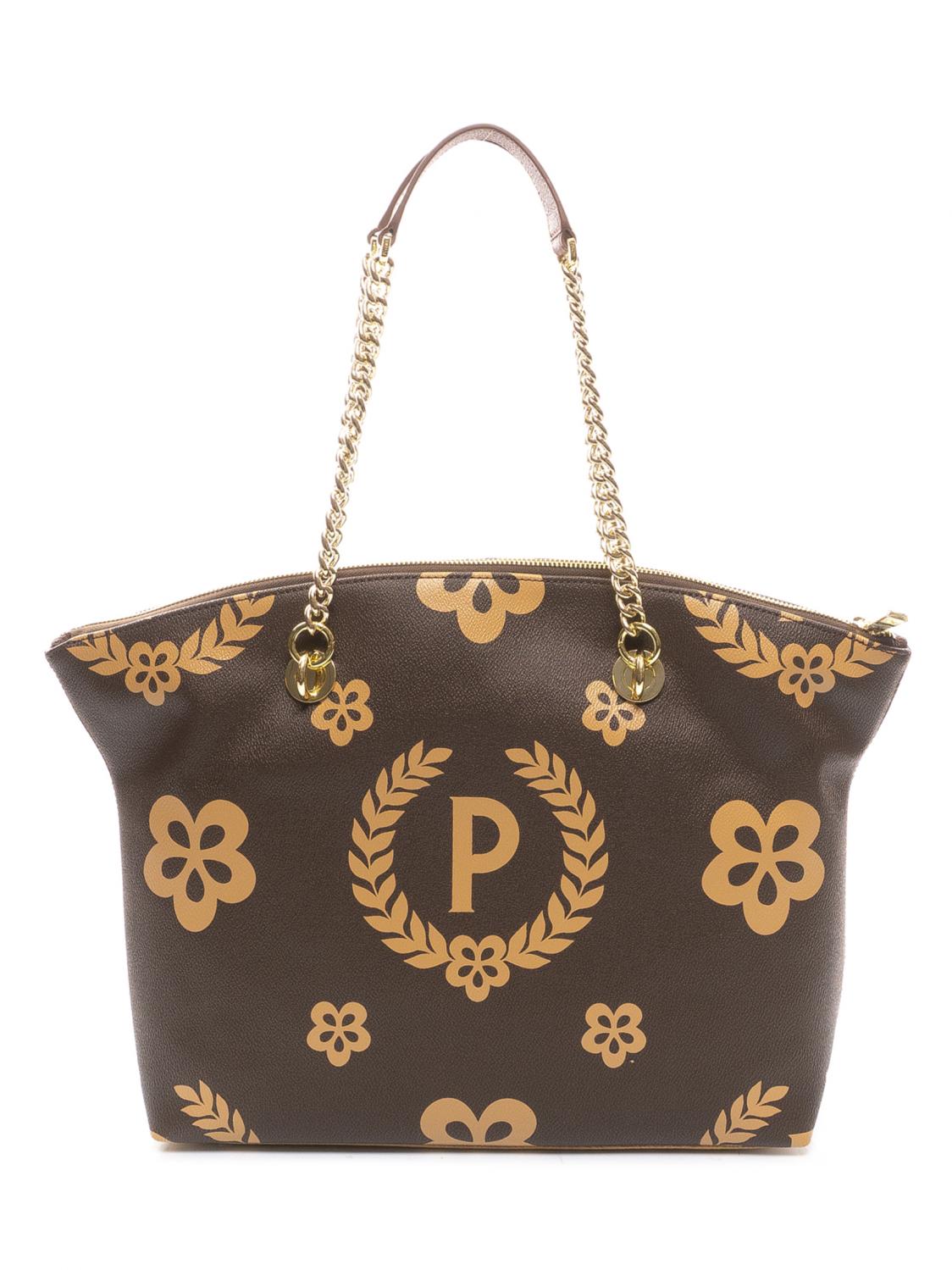 Pollini Heritage Monogram Trunk Bag Brown / Cream - Buy At Outlet Prices!