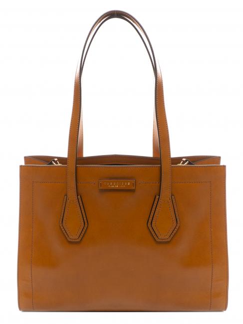 THE BRIDGE GIOVANNA Large leather shopping bag Cognac / Gold - Women’s Bags