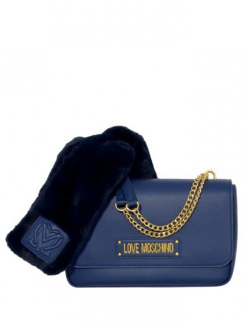 LOVE MOSCHINO FUR SCARF Shoulder bag with chain navy - Women’s Bags