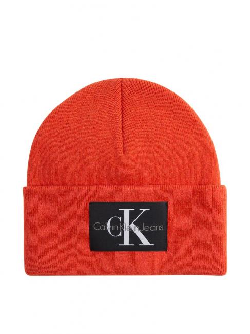 CALVIN KLEIN CK JEANS LOGO PATCH Wool blend hat coral - Hats