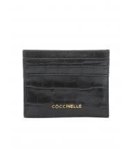 COCCINELLE METALLIC CROCO Croc print leather card holder Black - Women&rsquo;s Wallets - 1