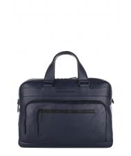 PIQUADRO SETEBOS 15" laptop briefcase, in leather blue - Work Briefcases - 1