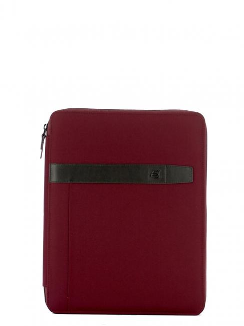PIQUADRO HEXAGON A4 notepad holder in leather and fabric bordeaux - Tablet holder& Organizer