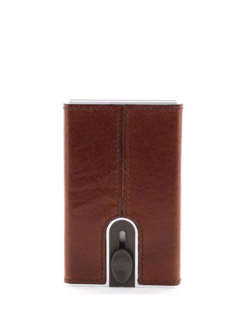 THE BRIDGE STORY Leather eject rfid card holder Brown / Ruthenium - Men’s Wallets