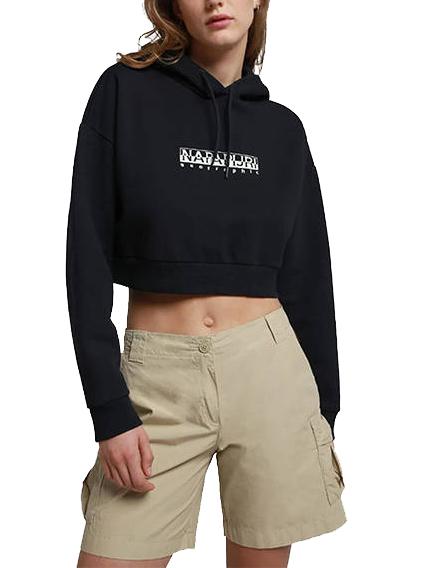 NAPAPIJRI B-BOX W CROP Short crew neck sweatshirt with hood black 041 - Women's Sweatshirts