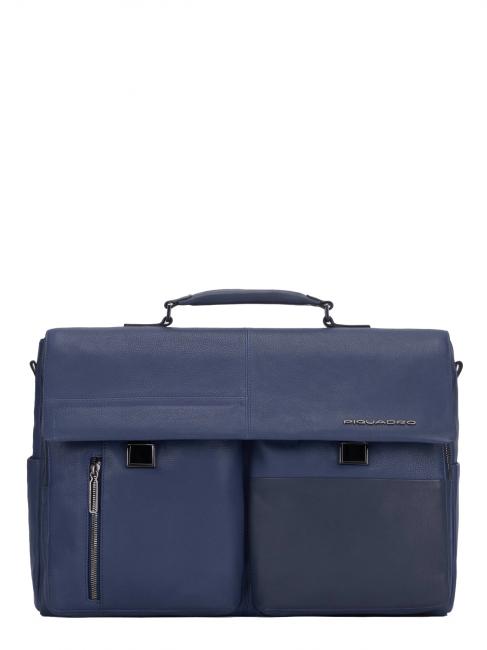PIQUADRO RONNIE 15.6" laptop briefcase, in leather blue - Work Briefcases