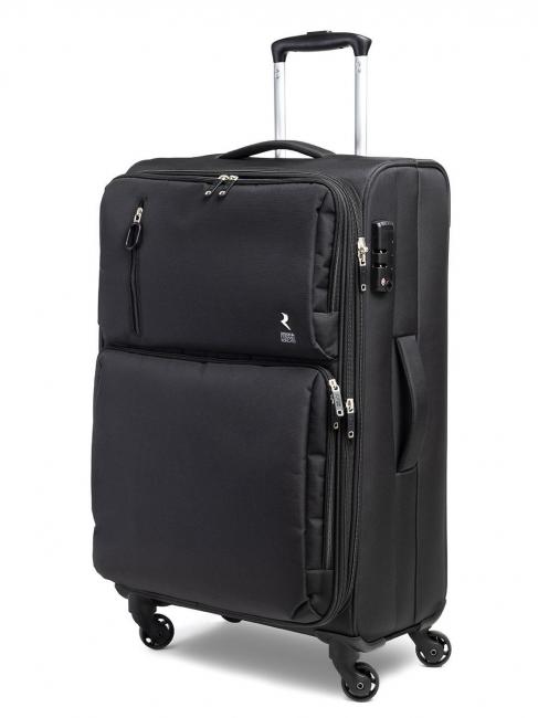 R RONCATO ECO-MOOD Large size expandable trolley Black - Semi-rigid Trolley Cases