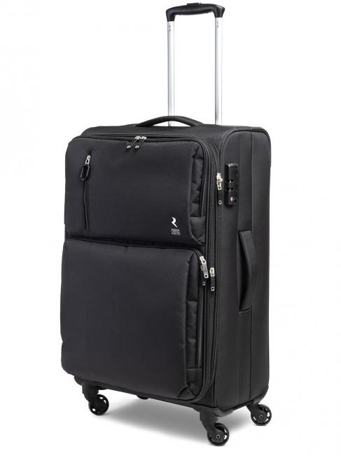 R RONCATO ECO-MOOD Medium size expandable trolley Black - Semi-rigid Trolley Cases