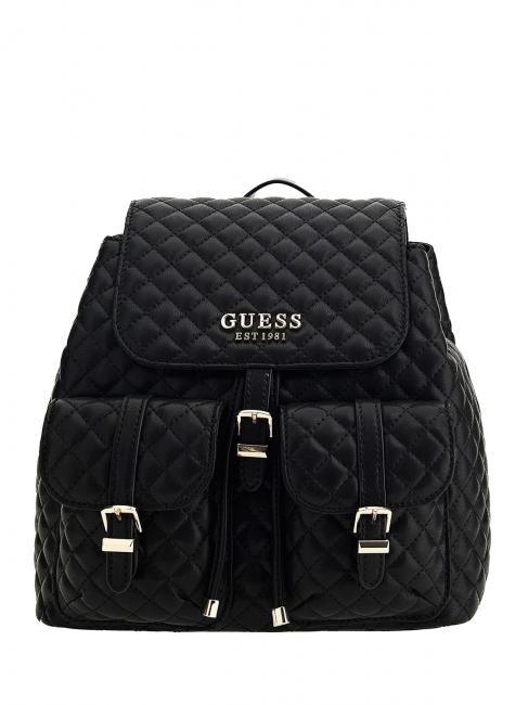 GUESS ADAM Quilted backpack with flap BLACK - Women’s Bags