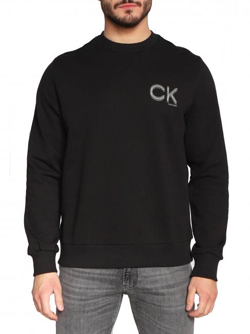 CALVIN KLEIN STRIPED CHEST LOGO Cotton crewneck sweatshirt Ck Black - Sweatshirts
