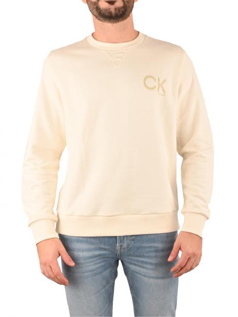 CALVIN KLEIN STRIPED CHEST LOGO Cotton crewneck sweatshirt vanilla ice - Sweatshirts
