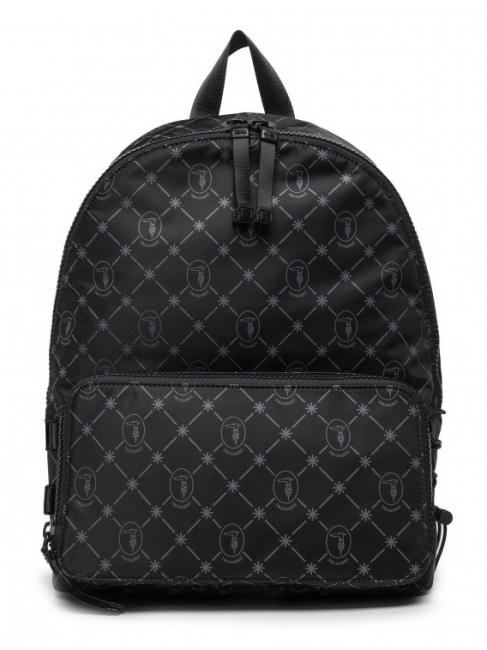 TRUSSARDI SMART MONOGRAM PRINT Nylon backpack, 15.6" pc holder black/dark gray monogram - Laptop backpacks