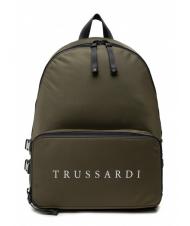 TRUSSARDI SPEEDY LETTERING Nylon backpack, 15.6" pc holder green olive / stone - Laptop backpacks - 1