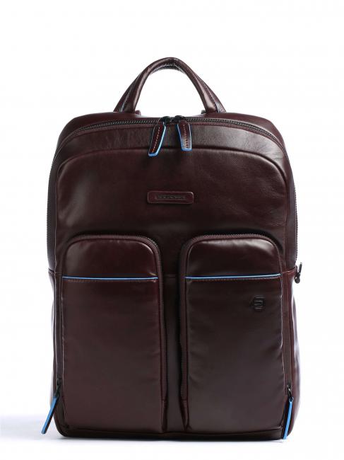 PIQUADRO BLUE SQUARE Revamp 14" laptop backpack, in leather MAHOGANY - Laptop backpacks
