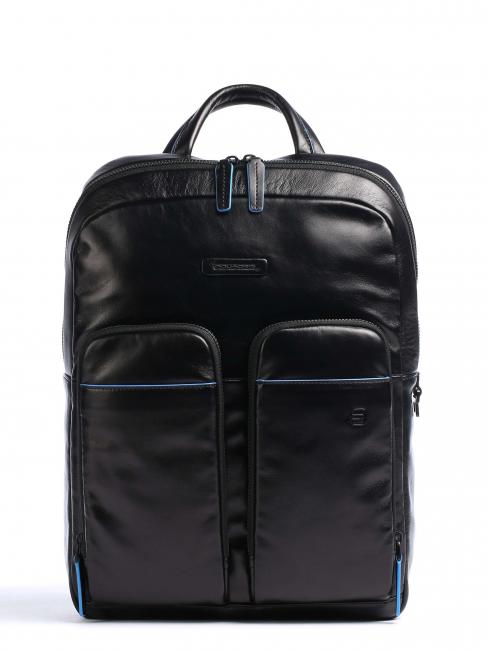 PIQUADRO BLUE SQUARE Revamp 14" laptop backpack, in leather Black - Laptop backpacks