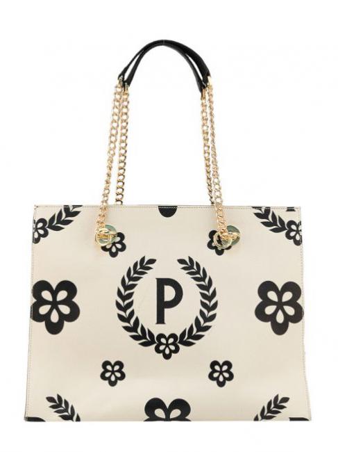 POLLINI HERITAGE  Shopping bag with all over print Black / Ivory - Women&rsquo;s Bags