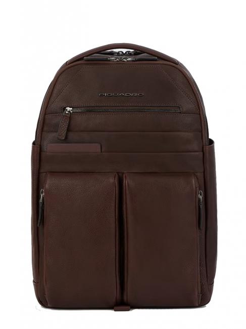 PIQUADRO PAAVO 15.6" laptop backpack, in leather MORO - Laptop backpacks