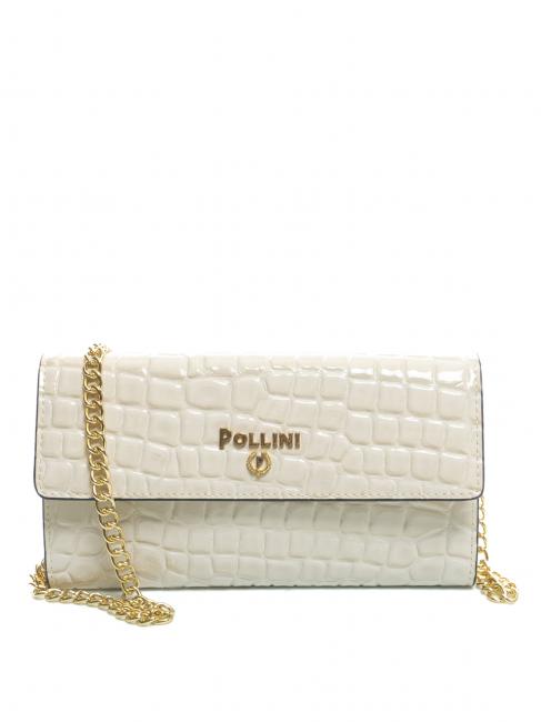 POLLINI COCCO LUX Clutch bag with metal shoulder strap ivory - Women’s Wallets