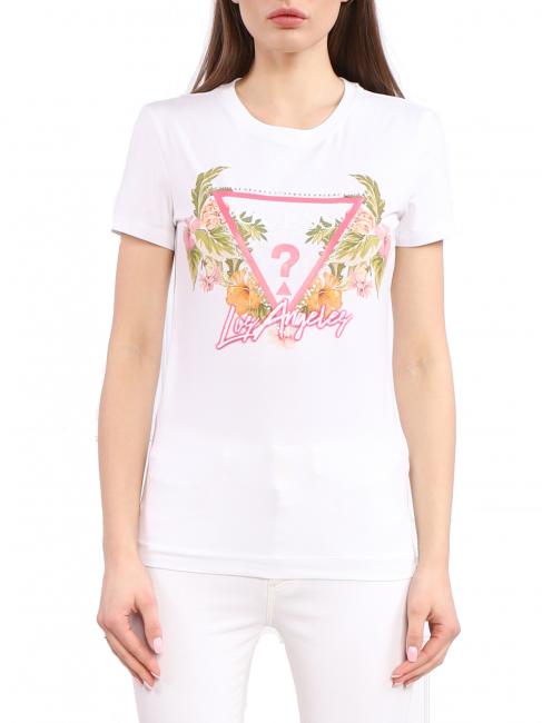 GUESS TRIANGLE FLOWERS Short-sleeved T-shirt purwhite - T-shirt