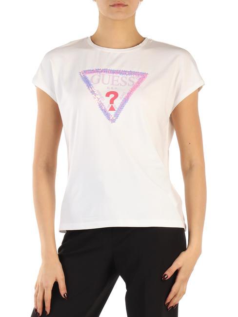 GUESS 3D FLOWERS TRIANGLE T-shirt with application purwhite - T-shirt