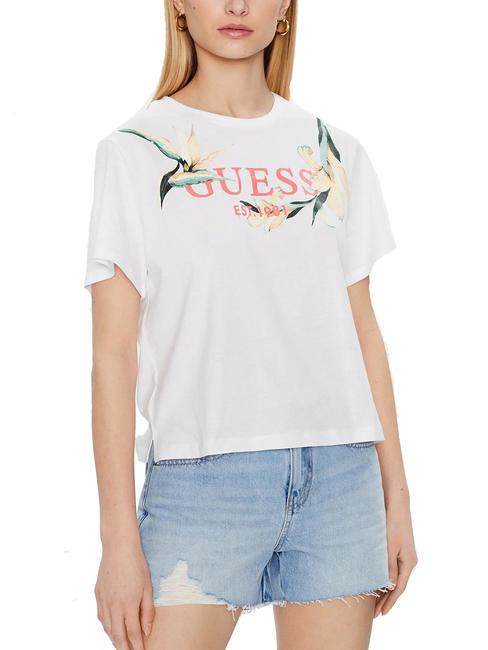 GUESS LOGO FLOWERS Cotton T-shirt purwhite - T-shirt