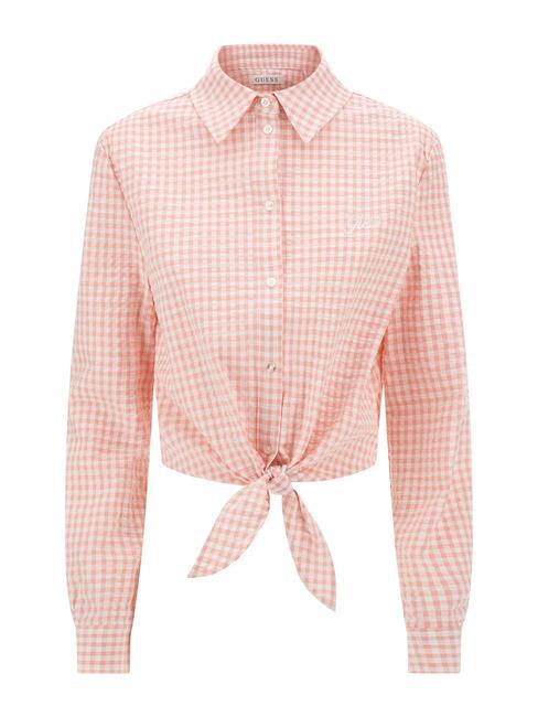 GUESS FADWA Long sleeve shirt with bow light pink gingham - Shirts