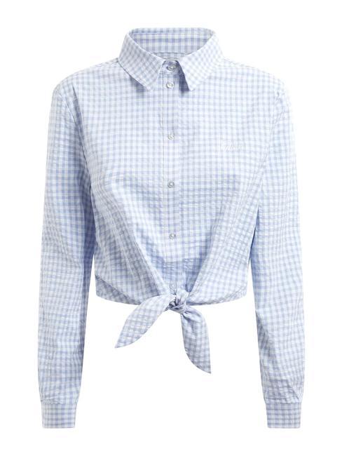 GUESS FADWA Long sleeve shirt with bow serenity blue gingham - Shirts