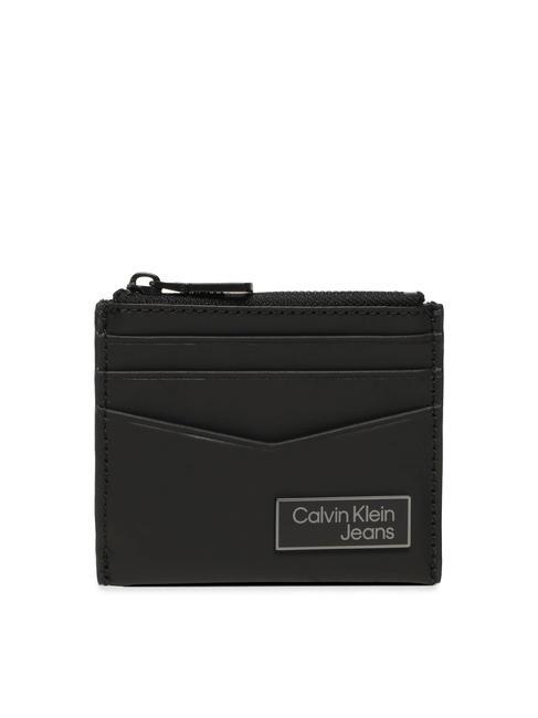 CALVIN KLEIN LOGO PLAQUE ID Leather card holder with zip black - Men’s Wallets