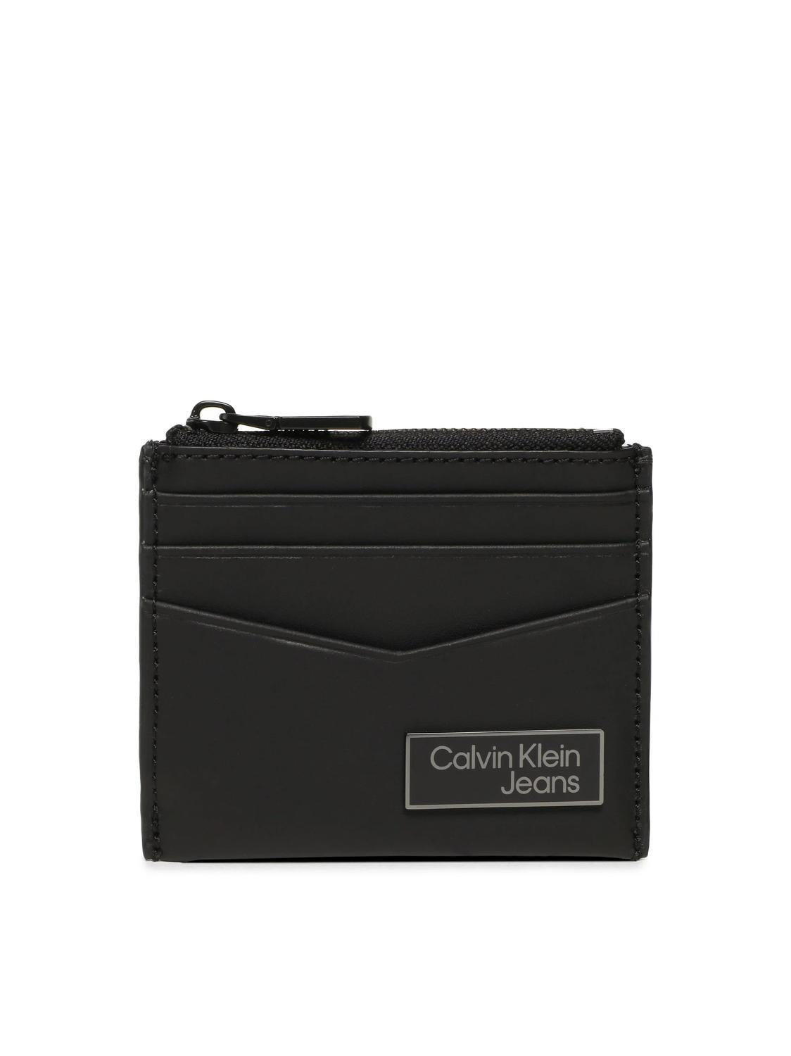 CALVIN KLEIN LOGO PLAQUE ID Leather card holder with zip