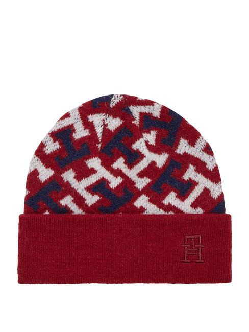 TOMMY HILFIGER ICONIC MONOGRAM Beanie with logo and turn-up rouge - Hats