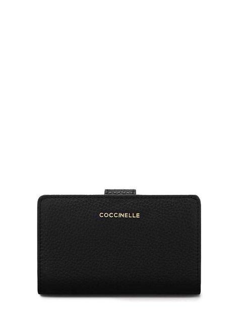 COCCINELLE METALLIC SOFT Medium wallet in leather Black - Beauty Case
