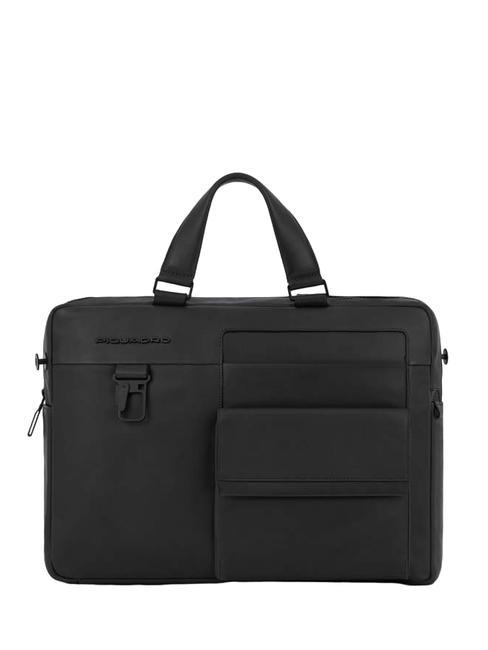 PIQUADRO FINN 14" laptop briefcase, in leather Black - Work Briefcases