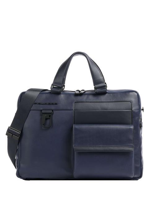 PIQUADRO FINN 14" laptop briefcase, in leather blue - Work Briefcases