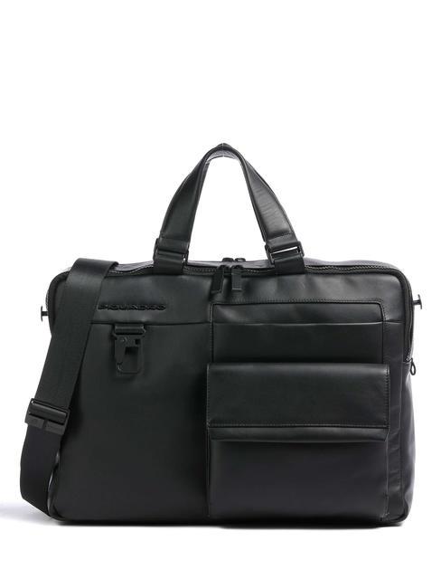 PIQUADRO FINN 15.6" laptop briefcase, in leather Black - Work Briefcases