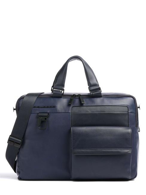 PIQUADRO FINN 15.6" laptop briefcase, in leather blue - Work Briefcases