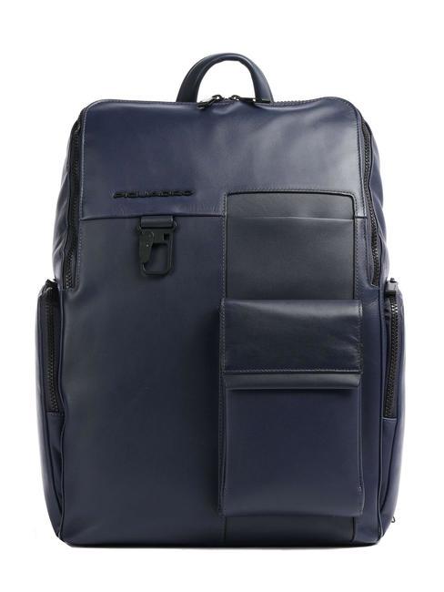 PIQUADRO FINN 15.6" laptop backpack, in leather blue - Laptop backpacks