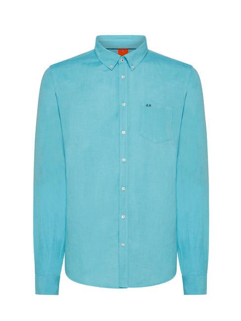 SUN68 BEACH Long sleeved linen blend shirt turquoise - Men's Shirts