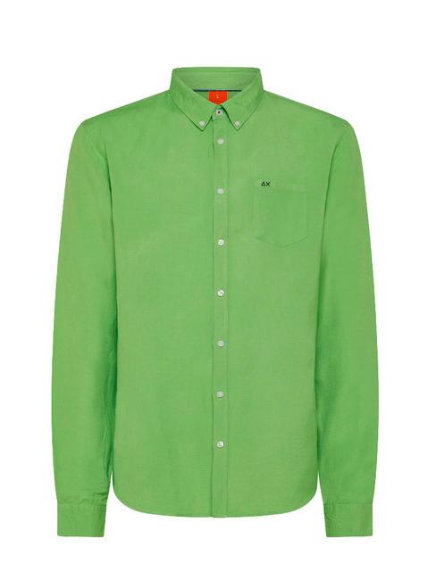 SUN68 BEACH Long sleeved linen blend shirt fluorescent green - Men's Shirts