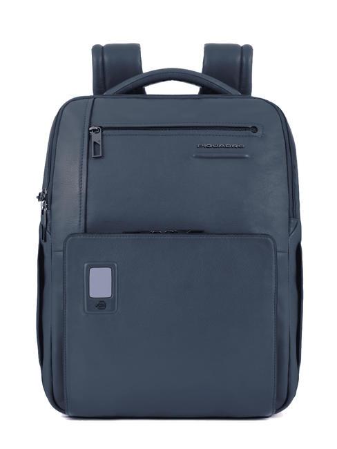 PIQUADRO AKRON Anti-theft leather backpack, 15.6" pc holder blue - Laptop backpacks
