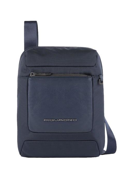 PIQUADRO MACBETH Large bag in leather and fabric blue - Over-the-shoulder Bags for Men